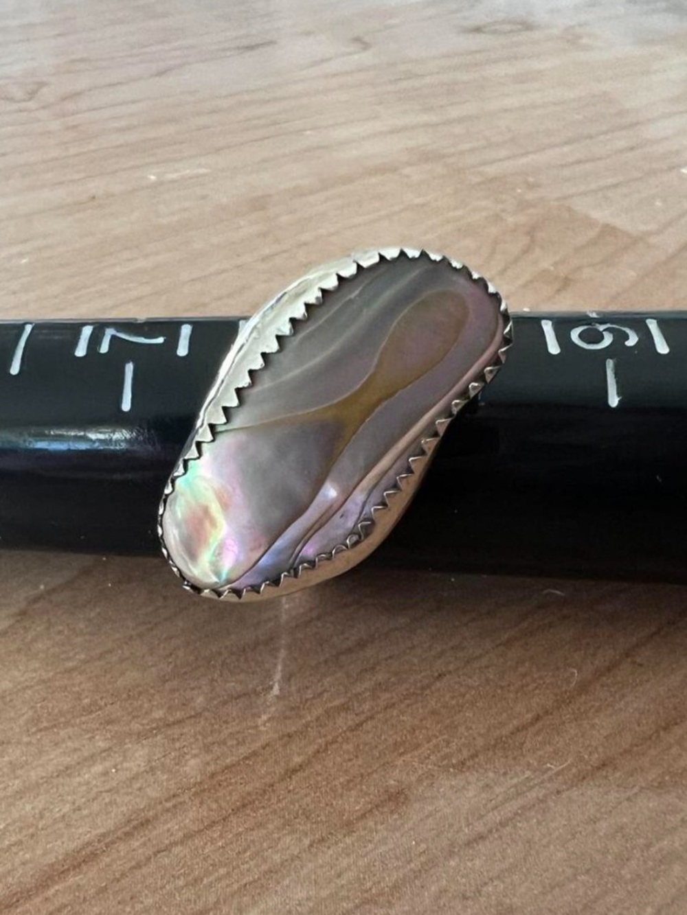 VINTAGE STERLING ABALONE RING 8 - Picture 4 of 6